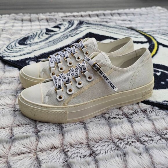 DIOR SNEAKER Walk'N Dior sneaker White canvas cotton size EU 37.5 US 7 - Picture 3 of 7